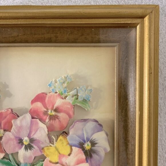 Vintage 1983 Handmade Paper Tole Art Bouquet Of Pansies - Picture 11 of 13